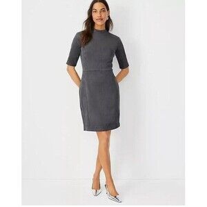 NWT Ann Taylor Dress Sz 8 Gray Faux Suede Mock Neck Short Sleeve Sheath MP $159